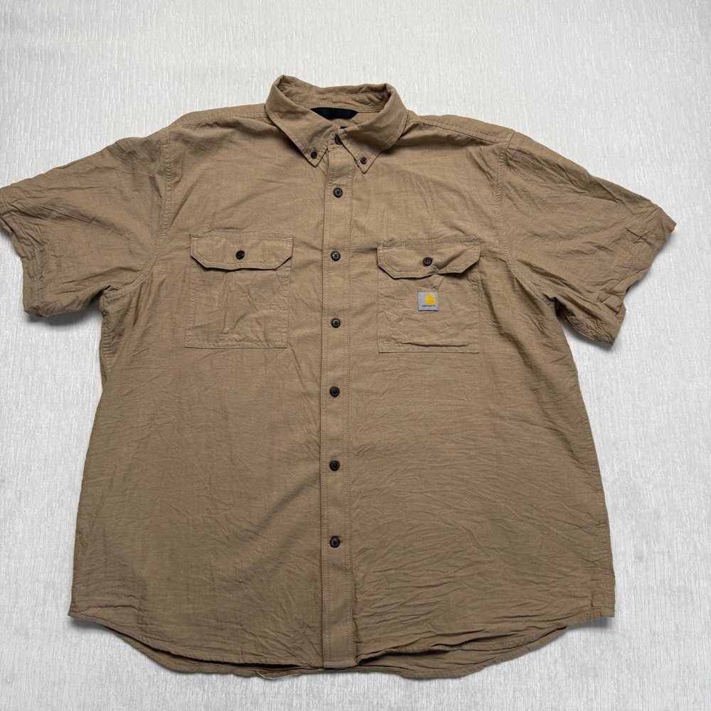Carhartt Mens XL Brown Loose Fit Short Sleeve Button Down Shirt TW4369-M